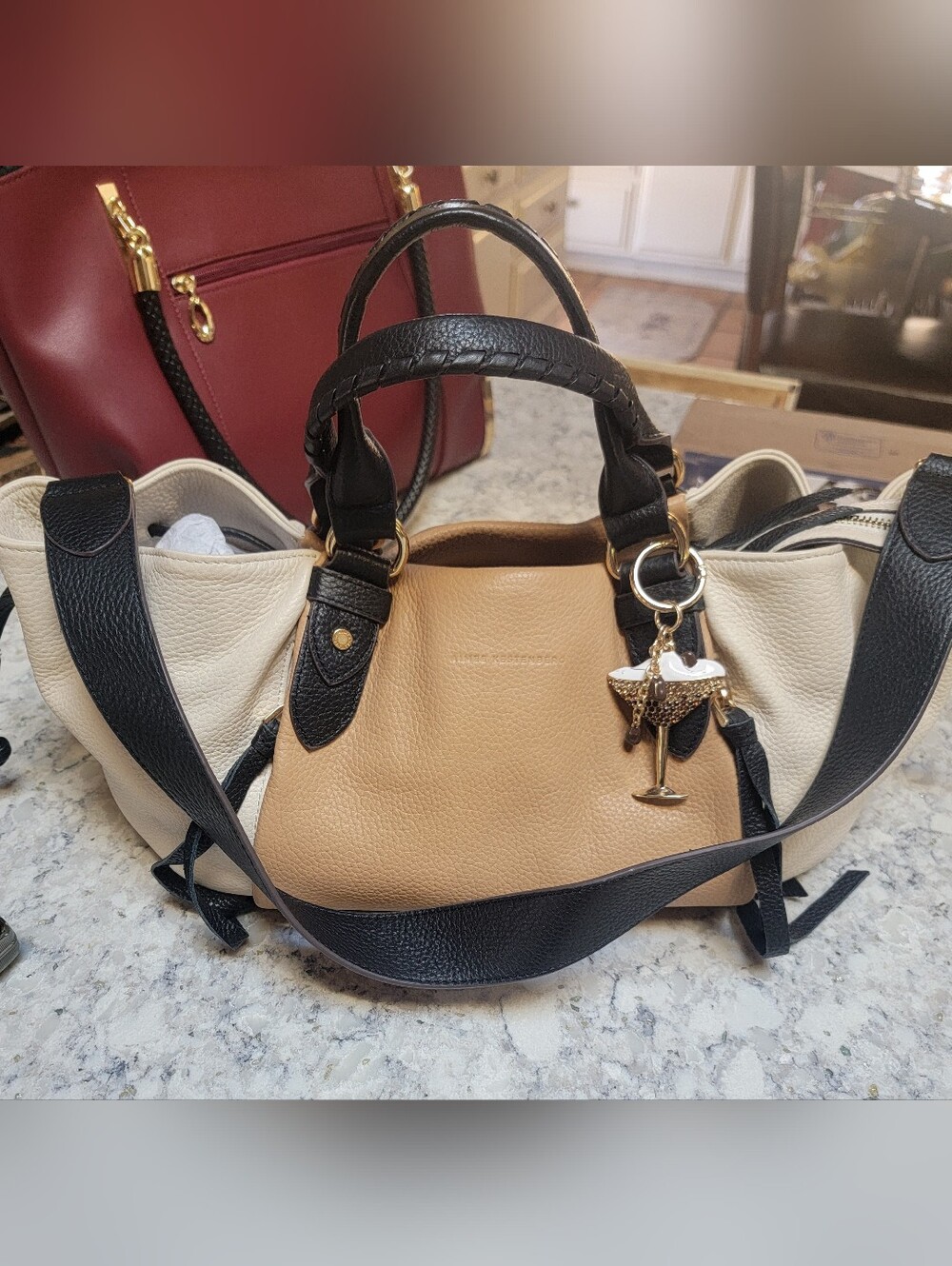 Gorgeous Aimee Kestenberg Leather Bag w/ Crystal Martini Key Fob Charm 🍸